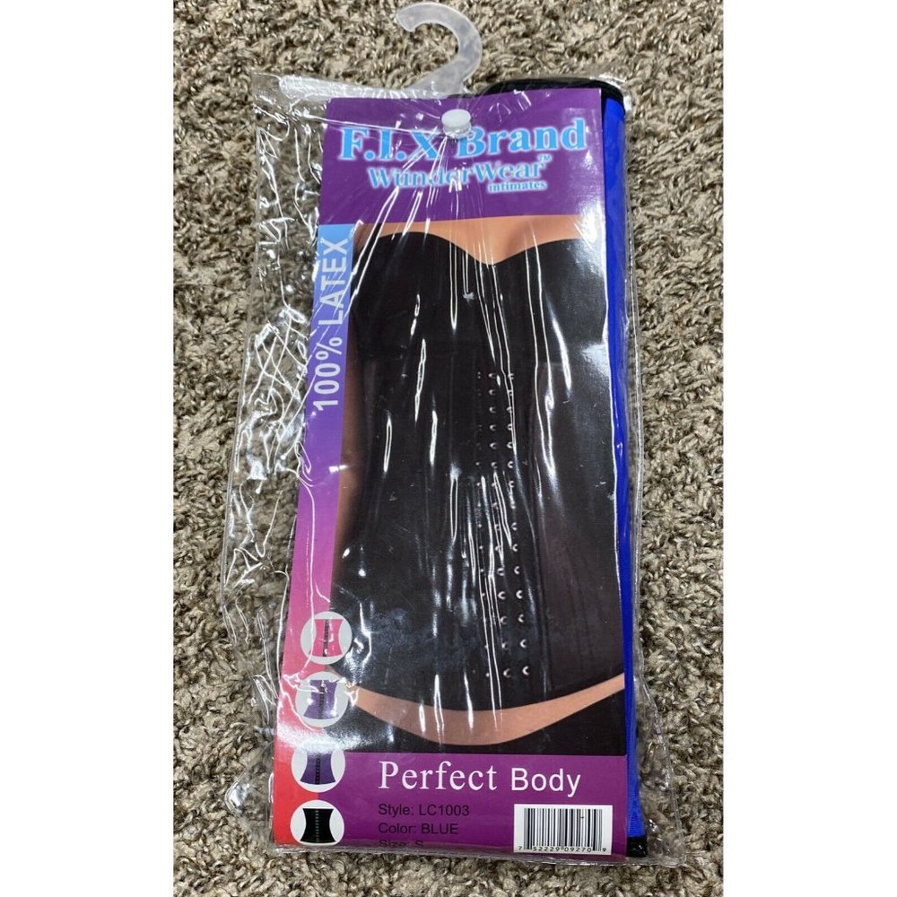 new F.I.X Brand wonderwear latex Corset Waist Trainer Blue Small